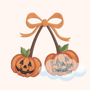 Pumpkin Cherry Bow Embroidery Design Autumn Fall Halloween Pumpkin (Digital Download)