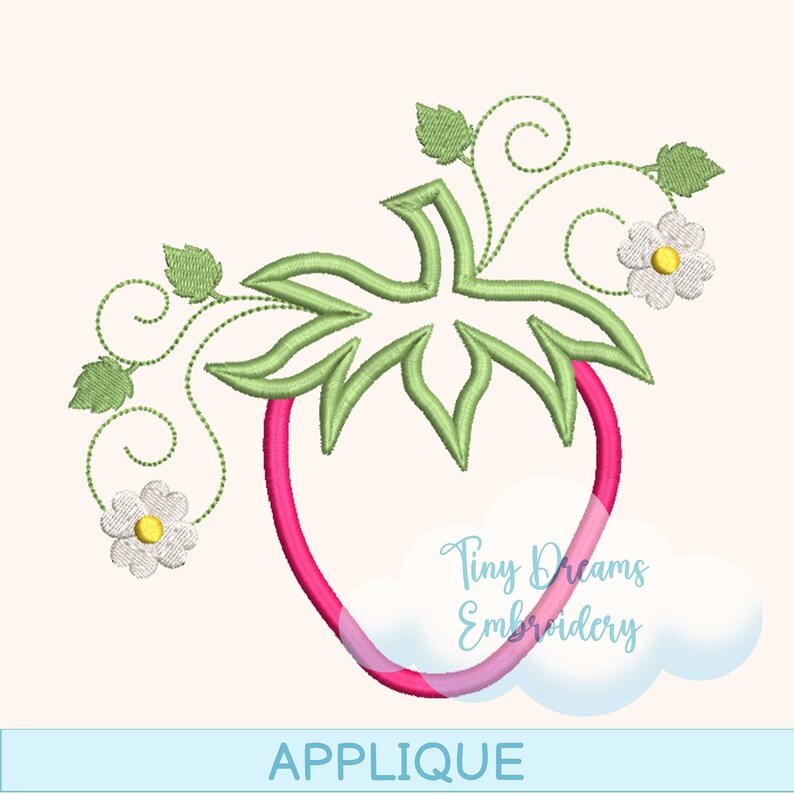 Strawberry Applique Digital Machine Embroidery Design Berry Spring Embroidery Design
