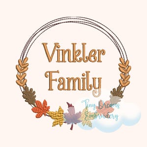 Fall Leaves Digital Machine Embroidery Design Autumn Custom Monogram Design Embroidery Fall Wreath Personalized Custom Family Name Design