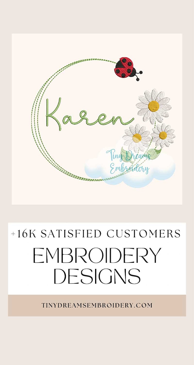 Floral Ladybug Digital Machine Embroidery Design Custom Monogram Daisy
