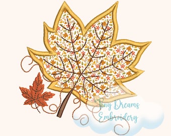 Leaf Applique Embroidery Design: Autumn Fall Design (Digital Download)