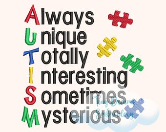 Autism Puzzle Embroidery Design: Unique Girl and Boy, Autism Awareness, Special Needs (Digital Download)