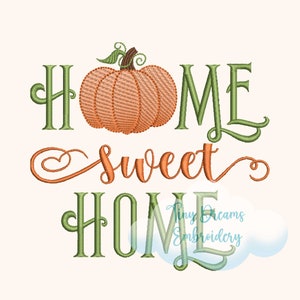 Motif de broderie citrouille Home Sweet Home : décoration d&#39;automne pour Thanksgiving (téléchargement numérique)
