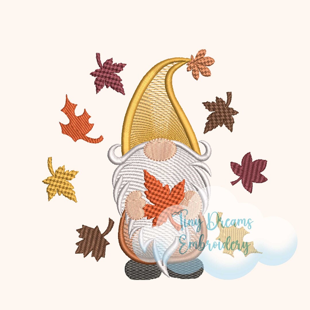 Fall Gnome Digital Machine Embroidery Design Autumn Leaf Embroidery