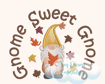 Fall Gnome Digital Machine Embroidery Design Home Sweet Home Design Embroidery Autumn Leaves Embroidery Design Fall Leaf Gnome Embroidery