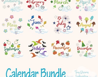 Calendar Bundle Digital Machine Embroidery Design Month Embroidery Design January February Design Embroidery March June December Embroidery