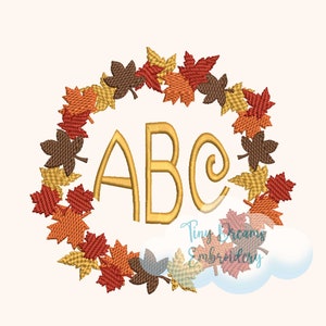 Autumn Leaves Embroidery Design: Fall Wreath Monogram, Custom Name, Autumn Season Machine Embroidery (Digital Download)