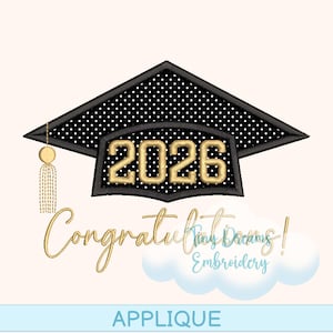 2026 Graduation Cap Applique: Machine Embroidery Design (Digital Download)