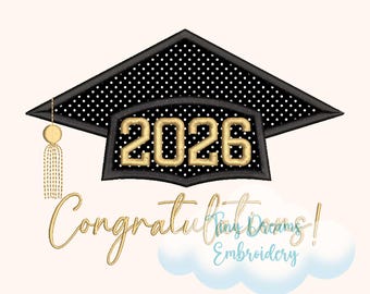 2026 Graduation Cap Applique: Machine Embroidery Design (Digital Download)