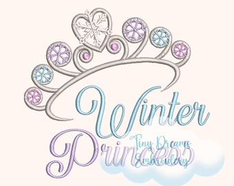 Winter Princess Embroidery Design: Crown & Snowflakes (3 sizes)  (Digital Download)