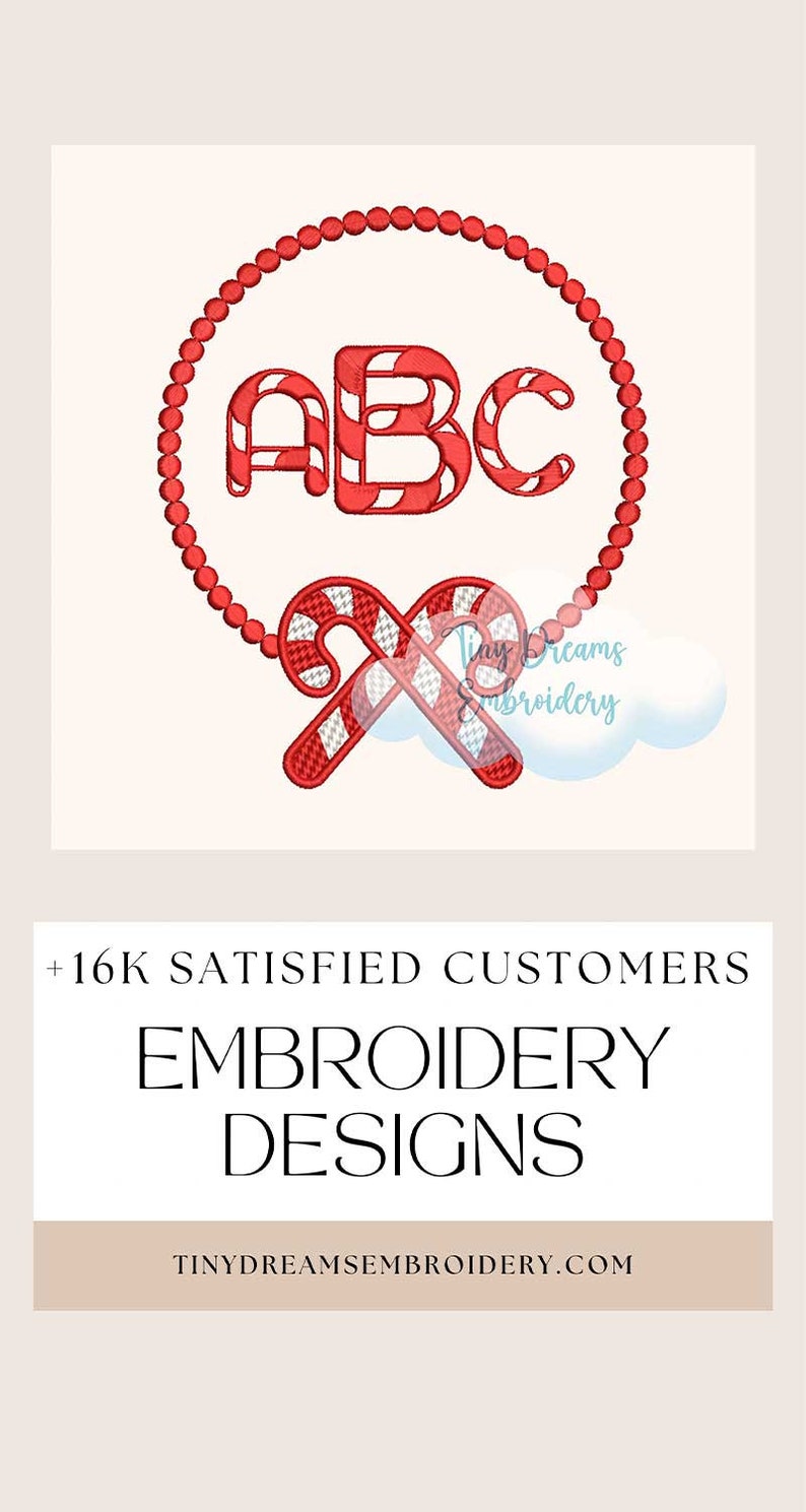 Candy Cane Monogram Embroidery Design: Christmas Custom Name (digital ...