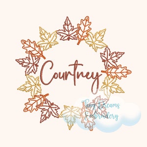 Fall Leaf Wreath Embroidery Design: Custom Monogram (Digital Download)