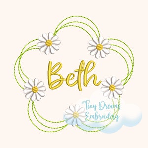 Daisy Wreath Digital Machine Embroidery Design Daisy Custom Monogram Design Embroidery Personalized Flower Embroidery Floral Name Monogram