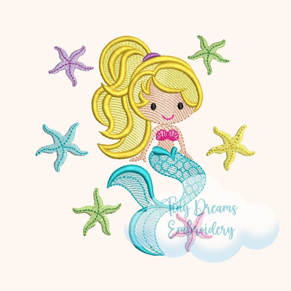 Mermaid Digital Machine Embroidery Design Starfish Embroidery Design Girl Embroidery Design Sea Embroidery Design Summer Beach Embroidery