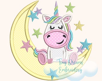 Baby Unicorn Moon Applique - Machine Embroidery Design (Digital Download)