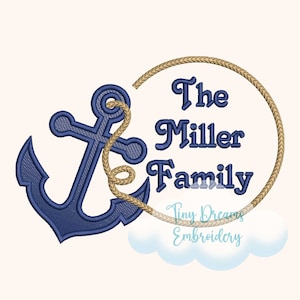 Anker Digitales Maschinenstickerei Design Marine Kundenspezifisches Monogramm-Seil-Monogramm-Stickerei-Design Nautik-Stickerei-Design Benutzerdefiniertes Namensdesign