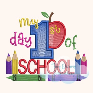 First School Digital Machine Embroidery Design First Day Embroidery Design School Embroidery Design Crayon Embroidery Design Apple Design