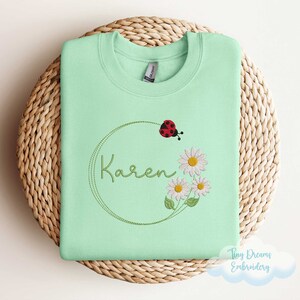 Floral Ladybug Digital Machine Embroidery Design Custom Monogram Daisy