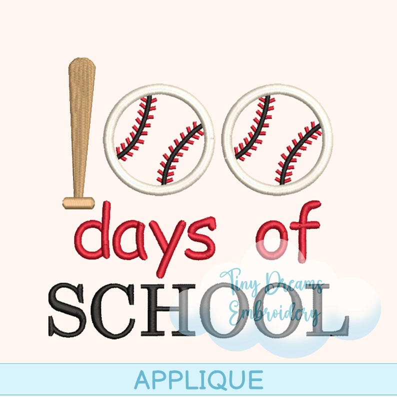 100 Days School Baseball Ball Game Applique Machine Embroidery Design Sport (Digital Download)