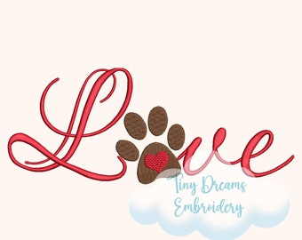 Love Digital Machine Embroidery Design Dog Paw Print Design Embroidery Dog Lover Embroidery Design Animal Love Embroidery Design Paw Print