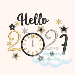 2027 Happy New Year Embroidery Design, Stars, Clock (Digital Download)
