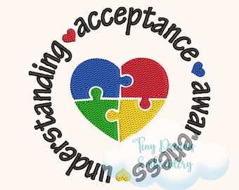 Autism Awareness Embroidery Design: Accept, Understand, Love, Hope Machine Embroidery (Digital Download)