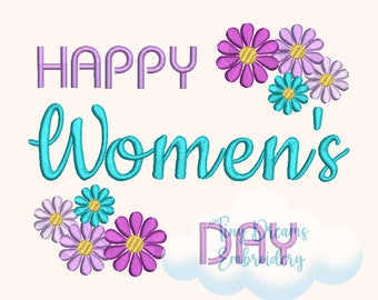 Women's Day Daisy Embroidery Design: Floral Machine Embroidery (Digital)
