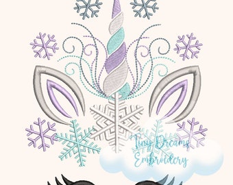Winter Unicorn Digital Machine Embroidery Design Snowflake Embroidery Design Christmas Unicorn Embroidery Design Girl Magic Unicorn Design