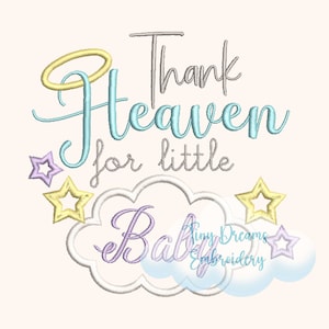 Diseño de bordado a máquina digital para bebé Diseño de agradecimiento al cielo Diseño de bordado para bebé pequeño Diseño de bordado para bebé estrella Mamá agradecida