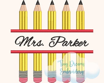 Pencil Embroidery Design: Custom Teacher Monogram (Digital Download)
