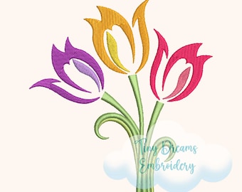 Floral Tulip Machine Embroidery Design: Spring Flowers (Digital Download)