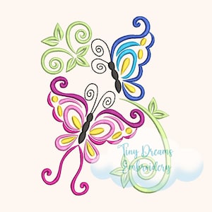 Butterfly Swirl Floral Spring Machine Embroidery Design, Garden Leaves (Digital Download)