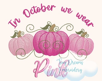 Pink Ribbon Pumpkin Embroidery Design: Breast Cancer Awareness (Digital Download)
