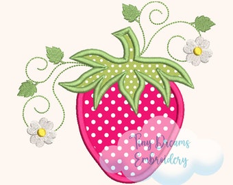 Borduurontwerp aardbei-appliqué: lente/zomer bes (digitale download)