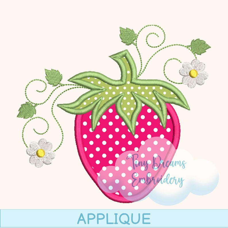 Strawberry Applique Digital Machine Embroidery Design Berry Spring Embroidery Design