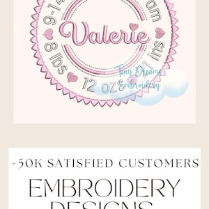 Heart Circle Birth Announcement Digital Machine Embroidery Design Baby Girl