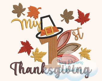 Eerste Thanksgiving-borduurontwerp: babykalkoen (digitale machinedownload)