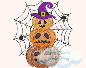 Halloween Pumpkin Spiderweb Embroidery Design (Digital Download)