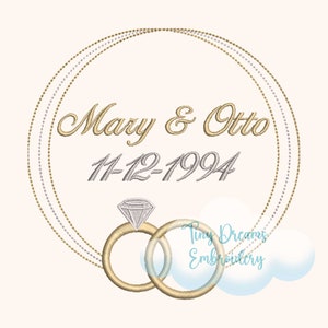 Design de bordado com monograma para alianças de casamento, presente de aniversário personalizado (download digital)