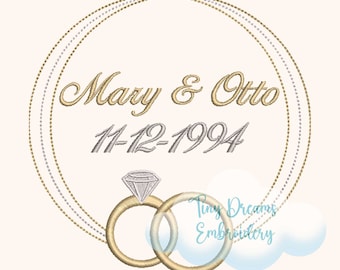 Wedding Ring Monogram Embroidery Design, Custom Anniversary Gift (Digital Download)