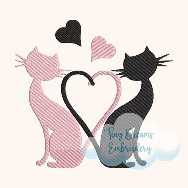 Amore gatto macchina ricamo digitale Design Gli amanti degli animali Design Ricamo Kitten Pet ricamo Design San Valentino amore ricamo coppia gatto