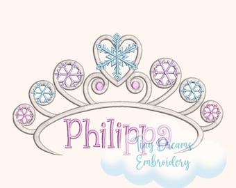 Winter Princess Crown Embroidery Design: Frozen Frosty Snowflakes Monogram (3 sizes) (Digital Download)
