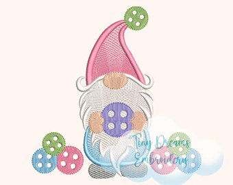 Button Gnome Machine Embroidery Design: Sewing Craft (Digital Download)