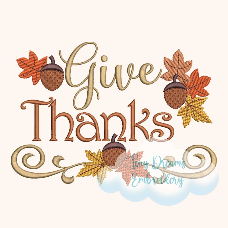 Give Thanks Digital Machine Embroidery Design Thanksgiving Design Embroidery Fall Leaf Embroidery Design