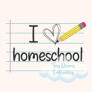 I Love Homeschool Digital Machine Embroidery Design Pencil Notebook Embroidery Design Back School Embroidery Design Home Teach Embroidery