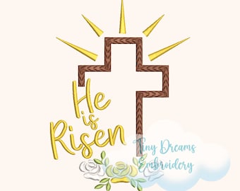 Easter Cross Floral Embroidery Design: Risen Christian Design (Digital Download)