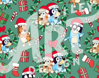 Heeler Family Christmas Pattern: Festive Cartoon Dog Seamless Design (Digital Download)