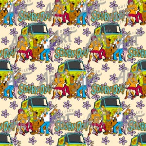 Retro Mystery Van and Friends Stoffmuster - 70er Jahre Cartoon-inspiriertes Design, digitaler Download