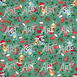 Heeler Familie Weihnachten Musterdesign | Festliche Cartoon Pup Digitale Datei | Urlaub Geschenk & Strumpf Hintergrund