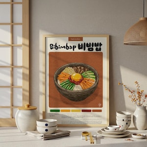 Bibimbap Poster | Küche Poster | Essen Poster | Pastellstift | koreanischer Druck | Restaurant Dekor | Lebensmittel-Rezept | Küchendeko | Geschenk